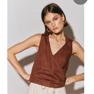 NWT Chocolate Brown Linen Wrap Top